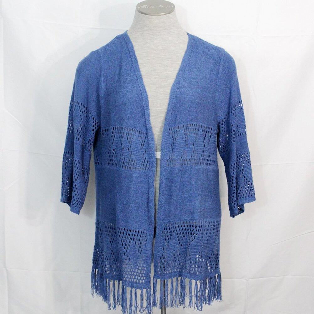 CJ Banks Open Knit Fringe Cardigan Size X